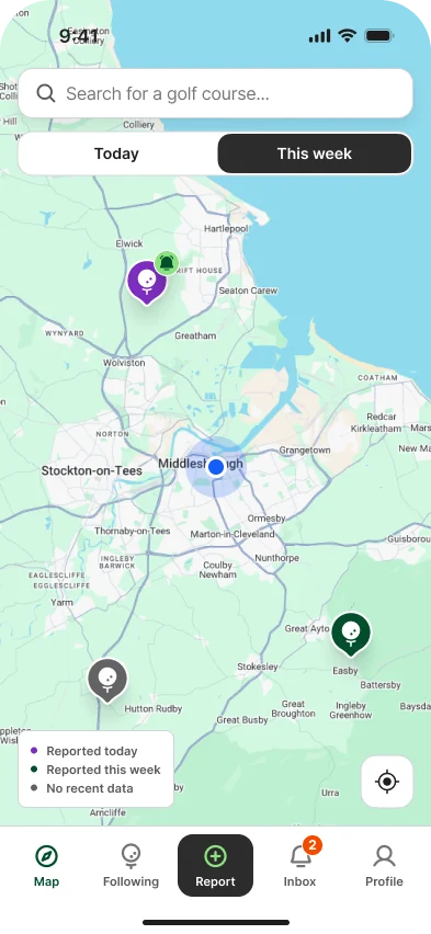 Ruftee live map of golf courses